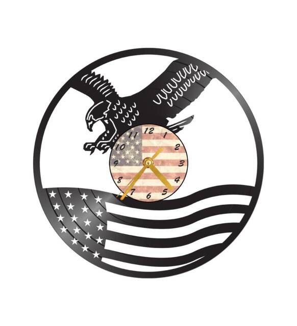Free Shippingusa Flag Eagle Themed Vinyl Album Record Clock Made in The > Usa - image 1