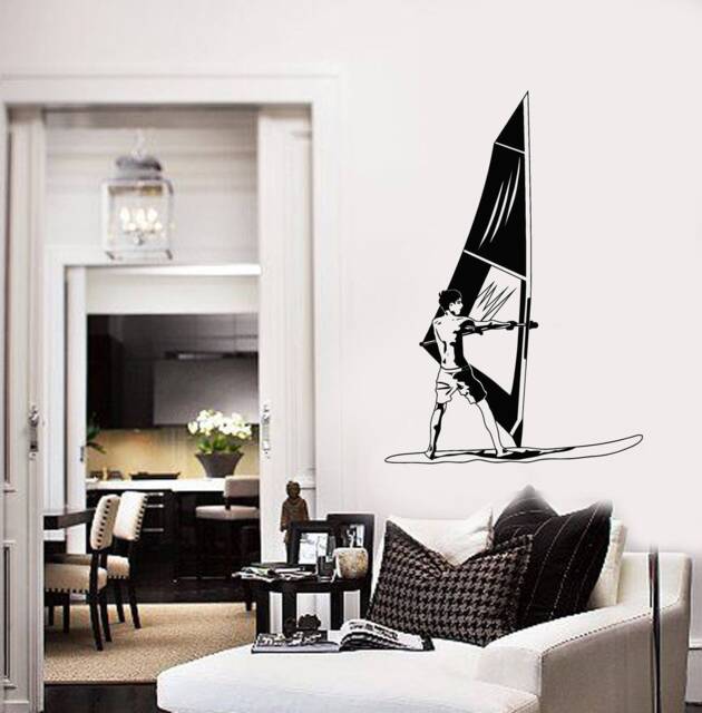Windsurfing Vinyl Wall Decal Windsurfer Water Sport Decor For Beach House Marine Style Room Stickers Mural - #2593Di - image 1