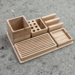 Wooden Desk Organizer Desk Organization Office Phone Holder Pencil Pen - thumbnail 2