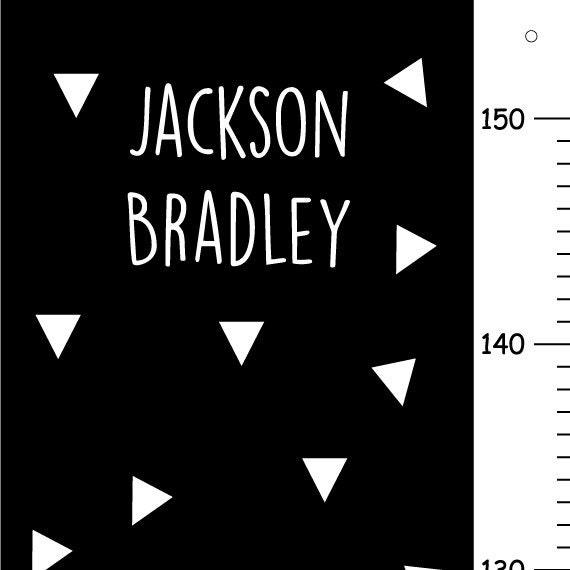 Personalized Triangles Height Chart, White On Black Background Kids Wall Decor, Canvas Boys Growth Chart - image 1