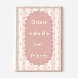 Set Of 3 Personalised Sisters Make The Best Friends, Gingham Initial Prints For Girls Bedroom, A Nursery Or Playroom - Unframed - thumbnail 2