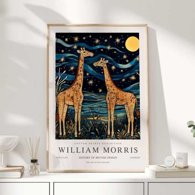 William Morris Print, Art, Exhibition Poster, Safari Nursery Decor, Giraffe Gift, Teal Wall Art - image 1