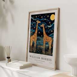 William Morris Print, Art, Exhibition Poster, Safari Nursery Decor, Giraffe Gift, Teal Wall Art - thumbnail 3