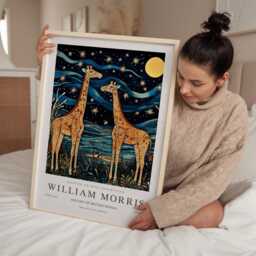 William Morris Print, Art, Exhibition Poster, Safari Nursery Decor, Giraffe Gift, Teal Wall Art - thumbnail 2