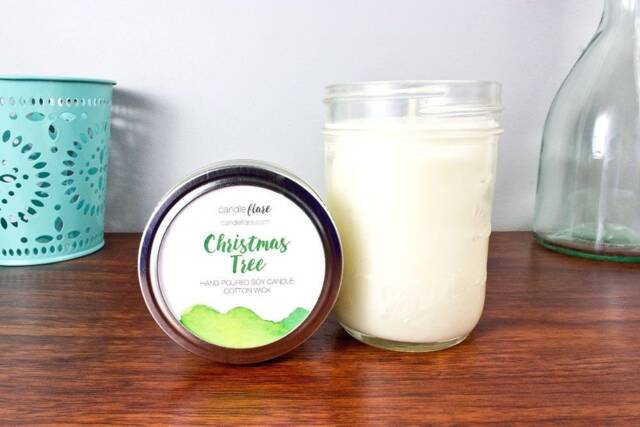 Christmas Tree Soy Candle in Half Pint Mason Jar - Winter Scented For Holiday Decor, Wood Or Cotton Wick - image 1