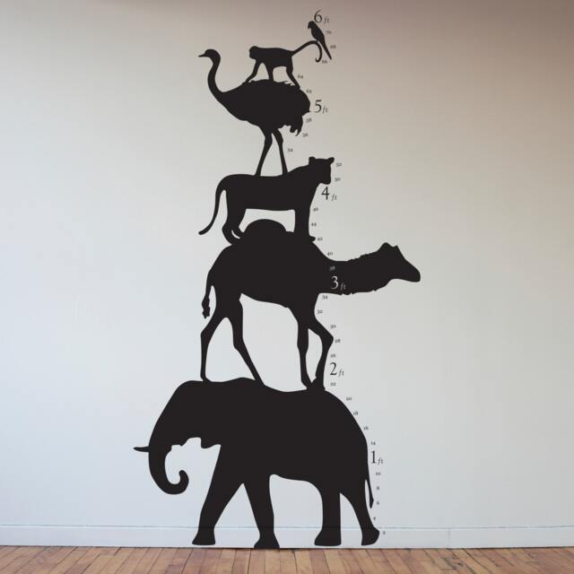 Animal Shilouette Tower Growth Chart - Wall Decal Custom Vinyl Art Stickers - image 1