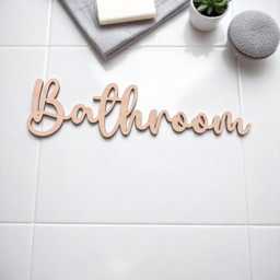 Bathroom Door Sign - Wooden Wall D??cor Rustic Home Word Decoration - thumbnail 3