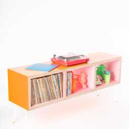 Pink & Orange Gloss Sideboard Vinyl Storage Fsc Plywood Italian Laminate Memphis Milano - thumbnail 3