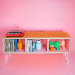 Pink & Orange Gloss Sideboard Vinyl Storage Fsc Plywood Italian Laminate Memphis Milano - thumbnail 4