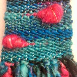 Sea Monster Wall Weaving, Blue & Magenta Fiber Art Tapestry - thumbnail 2