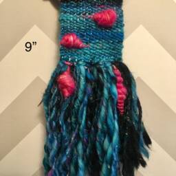Sea Monster Wall Weaving, Blue & Magenta Fiber Art Tapestry - thumbnail 4