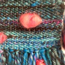 Sea Monster Wall Weaving, Blue & Magenta Fiber Art Tapestry - thumbnail 3
