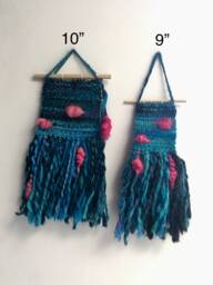 Sea Monster Wall Weaving, Blue & Magenta Fiber Art Tapestry - thumbnail 1