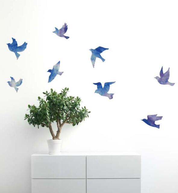 Watercolor Flock Of Birds Wall Sticker Decal - Kids Stickers, Animals Childrens Decals, Art, Room