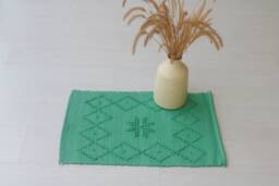 Mini Handwoven Green Rug, Bath Mat, Shower Entry Rug Scandinavian Mini Geometric Portuguese Tapis De Bain - thumbnail 1