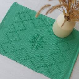 Mini Handwoven Green Rug, Bath Mat, Shower Entry Rug Scandinavian Mini Geometric Portuguese Tapis De Bain - thumbnail 3
