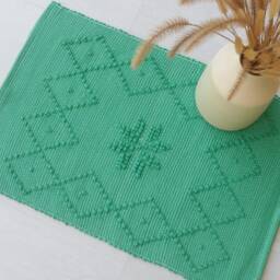Mini Handwoven Green Rug, Bath Mat, Shower Entry Rug Scandinavian Mini Geometric Portuguese Tapis De Bain - thumbnail 2