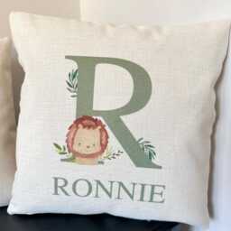 Lion Nursery Decor, Baby Boy Decor Safari, Jungle Bedroom Cushion, Sage Green Safari Bedroom, Personalised Boys Cushion Cover - thumbnail 3
