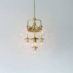 Bubble Chandelier, 3 Tiered Globe Pendant Lighting Fixture, 7 Clear Glass Globes, Raw Brass Finish, Modern Bootsngus & Decor - thumbnail 3