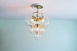 Bubble Chandelier, 3 Tiered Globe Pendant Lighting Fixture, 7 Clear Glass Globes, Raw Brass Finish, Modern Bootsngus & Decor - thumbnail 1