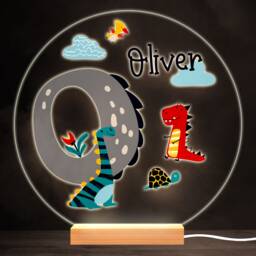 Dinosaur Alphabet Letter O Colourful Round Personalised Gift Lamp Night Light - Bedroom