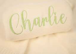 Embroidered Name Baby Blanket Personalized Knit Cotton Newborn Gift - thumbnail 1