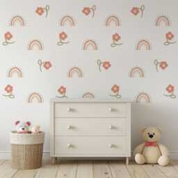 Boho Rainbow Flower Wall Decals, Neutral Nursery Stickers, Pink Floral Decor, Baby Girl Room Peel & Stick Art - thumbnail 3