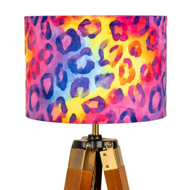 Neon Rainbow Leopard Print Velvet Lampshade Drum Lamp Shade 25cm 30cm 35cm 40cm 45cm Ceiling , Table Luxury Living, Animal - image 1
