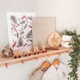 Wooden Wall Coat Rack With Shelf - Nursery Peg Rail - thumbnail 3