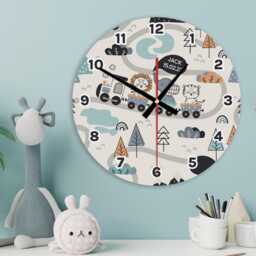 Animal Train Wall Clock Personalised Glass Wooden 20cm 30cm - Kids New Baby Boys Girls Childrens Bedroom Nursery Office Decor Family Gift