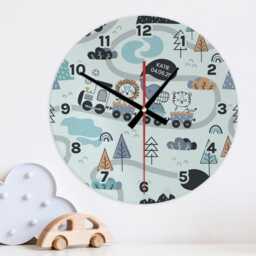 Animal Train Wall Clock Personalised Glass Wooden 20cm 30cm - Kids New Baby Boys Girls Childrens Bedroom Nursery Office Decor Family Gift - thumbnail 3