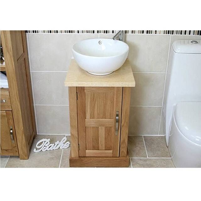 Cloakroom Bathroom Vanity Unit Oak Wash Stand Marble Stone Ceramic Basin 309cmcbc - image 1