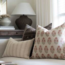 Greta -- Rust Floral Linen Pillow Cover Designer Spring Modern Farmhouse Decor Block Print Nursery - thumbnail 2