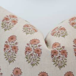Greta -- Rust Floral Linen Pillow Cover Designer Spring Modern Farmhouse Decor Block Print Nursery - thumbnail 3