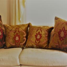 Decorative Pillow Cover in Gold & Burgundy Hand Embroidered Case, Accent Pillow, Home Living, Throw Pillow - thumbnail 4