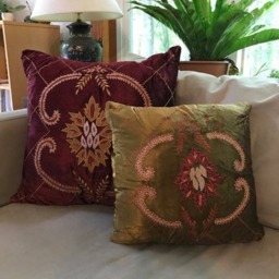 Decorative Pillow Cover in Gold & Burgundy Hand Embroidered Case, Accent Pillow, Home Living, Throw Pillow - thumbnail 2