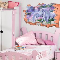 Full Colour Fantasy/Unicorns Break Out Wall Art, Modern Transfer, Decal, 3D Sticker - thumbnail 2