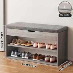 Entryway Shoe Bench With Storage Cabinet & Cushioned Seat Organizer - thumbnail 4