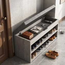 Entryway Shoe Bench With Storage Cabinet & Cushioned Seat Organizer - thumbnail 3