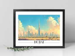 Dubai - Landscape - Abstract Art City Location Wall Print Gift Idea Bespoke Poster A5 A4 A3 Framed Or Unframed - thumbnail 1