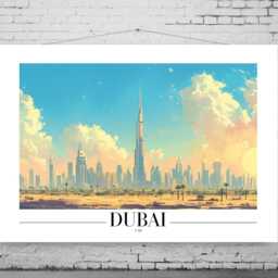 Dubai - Landscape - Abstract Art City Location Wall Print Gift Idea Bespoke Poster A5 A4 A3 Framed Or Unframed - thumbnail 2