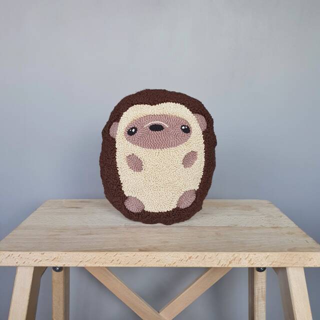 Hedgehog Punch Needle Pillow - Handmade Animal Cushion Cute Woodland Nursery Decor Plush Forest Friend Soft Toy Accent - image 1