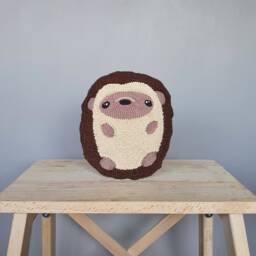 Hedgehog Punch Needle Pillow - Handmade Animal Cushion Cute Woodland Nursery Decor Plush Forest Friend Soft Toy Accent - thumbnail 1