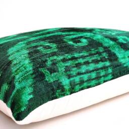 Dark Green Silk Velvet Ikat Pillow Cover - thumbnail 2