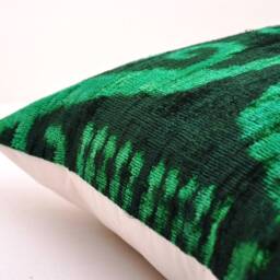 Dark Green Silk Velvet Ikat Pillow Cover - thumbnail 3