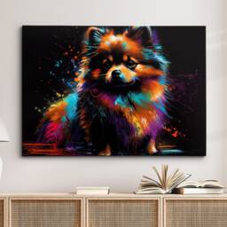 Colorful Pomeranian Dog Pet Abstract Modern Oil Painting Wall Art, Framed Canvas Poster Print, Home Kitchen Office Room Decor, Gifts - thumbnail 1