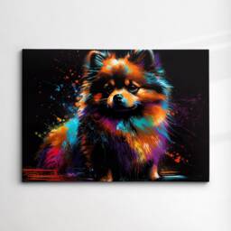 Colorful Pomeranian Dog Pet Abstract Modern Oil Painting Wall Art, Framed Canvas Poster Print, Home Kitchen Office Room Decor, Gifts - thumbnail 3