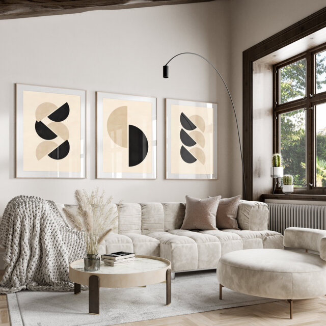 Set Of 3, Geometric Abstract Art, Neutral Beige, Living Room Wall Art Poster Prints Home Decor, A5, A4, A3 A3+ A2 Sizes, Fast Delivery - image 1