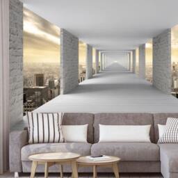 3D New York Tunnel View Wallpaper White Brick Wall Mural - thumbnail 2