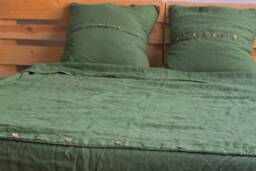 Linen Duvet Cover Set in A Treetop Green Color With 2 X Euro Pillow Shams Square Queen King Twin Pure Linen Bedding - thumbnail 1